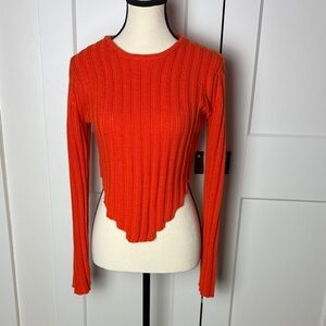 Almost Famous backless v cut orange knit longsleeve sweater